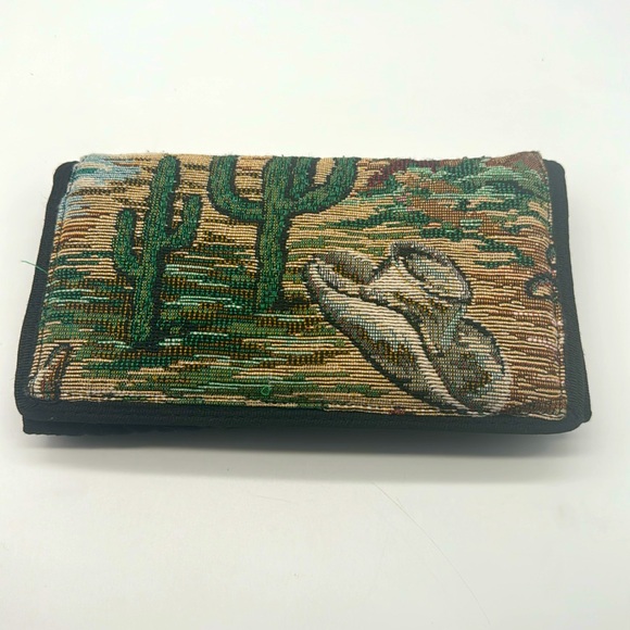 Vintage Quilted Puffy Embroidered Western Cowboy Southwestern Rare Unique Wallet - Picture 1 of 16